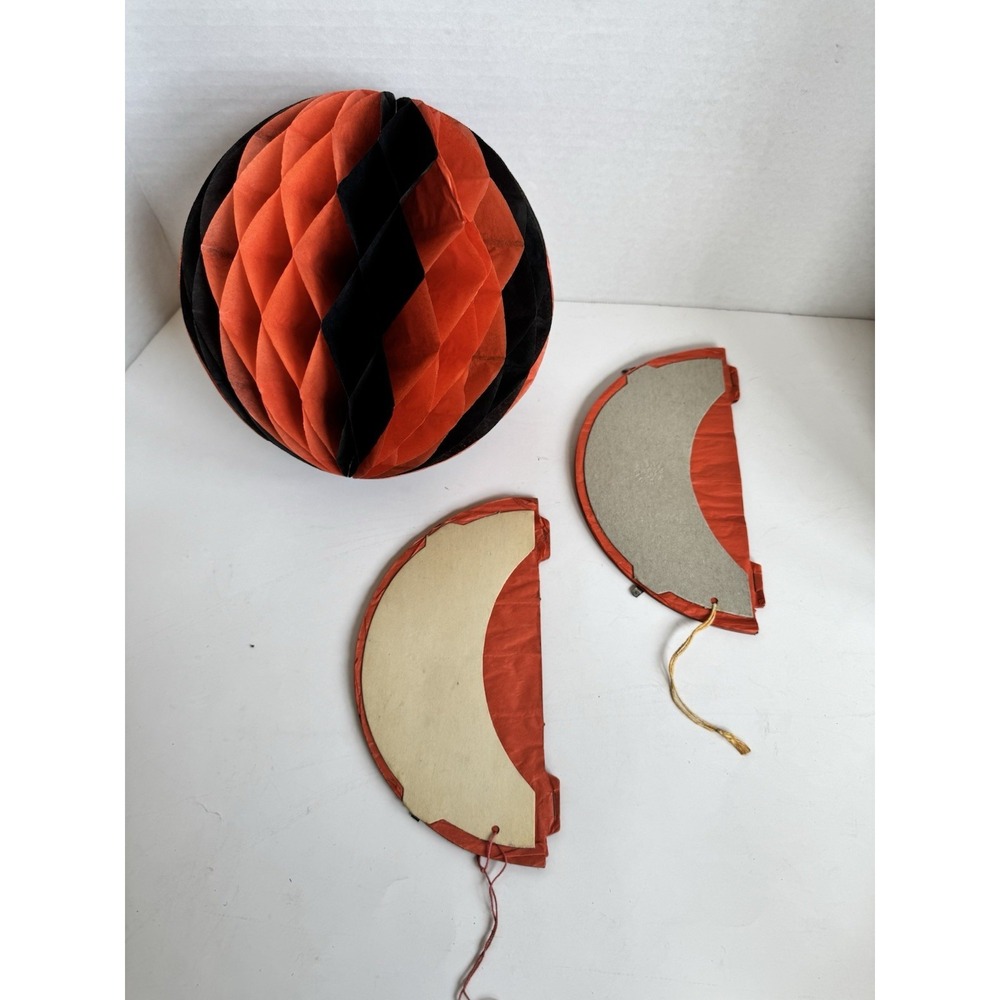 Vintage 1950s Halloween Bee Line Decoration HONEYCOMB BALL Black & Orange Lot 3